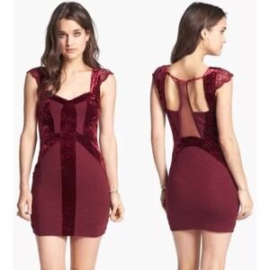 Free People Madeline Mini Dress Maroon Velvet Polkadot Bodycon Y2K Baddie Goth S